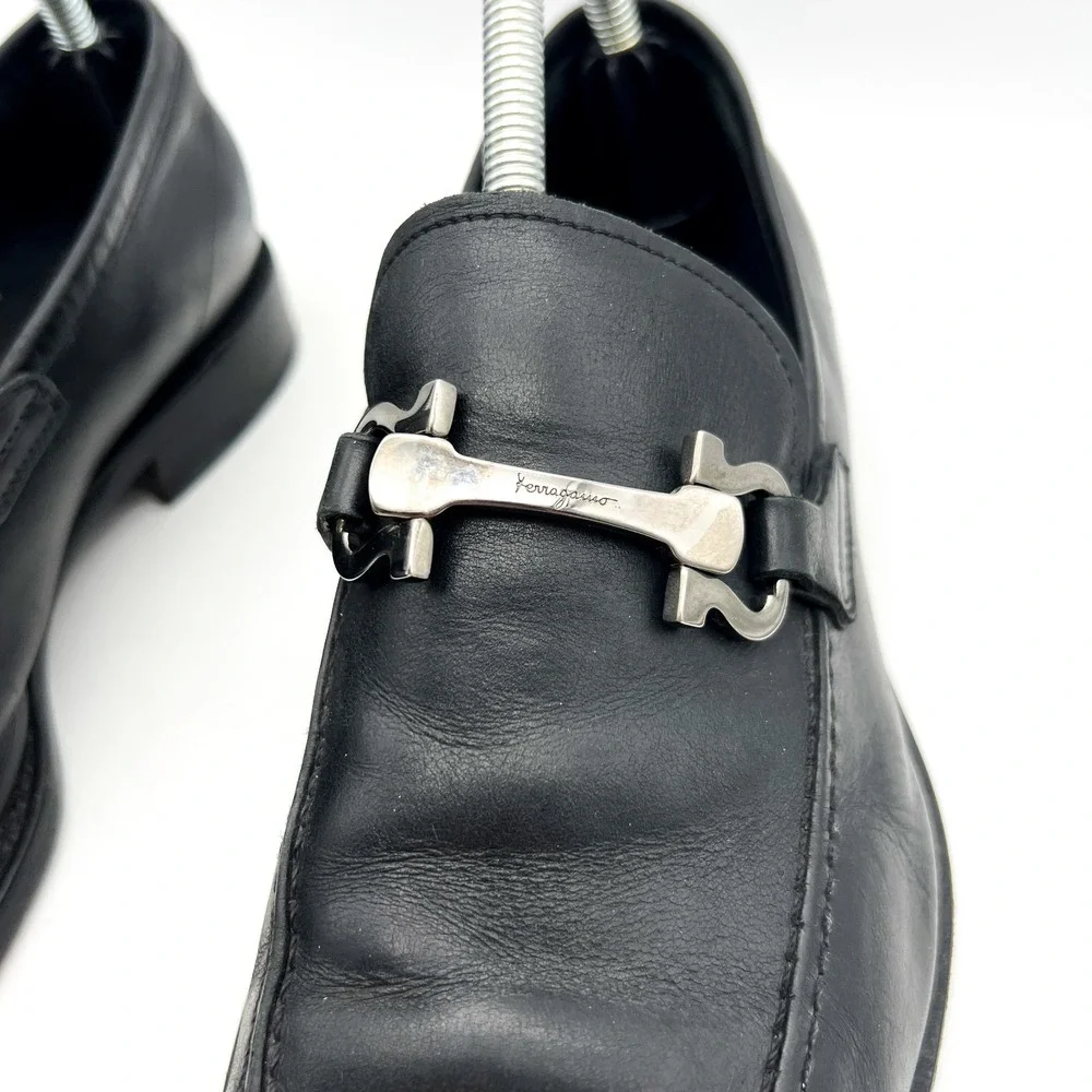 Salvatore Ferragamo Mens Size 7 EE Wide Black Leather Horse Bit Loafers - Picture 5 of 14